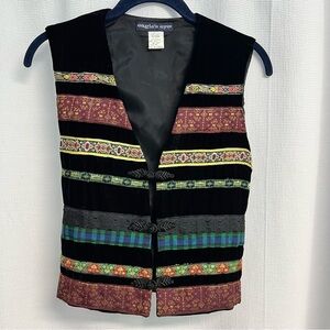 Vtg Eagle's Eye Black Velvet Stripe Patchwork Vest Medium Cottagecore Whimsical